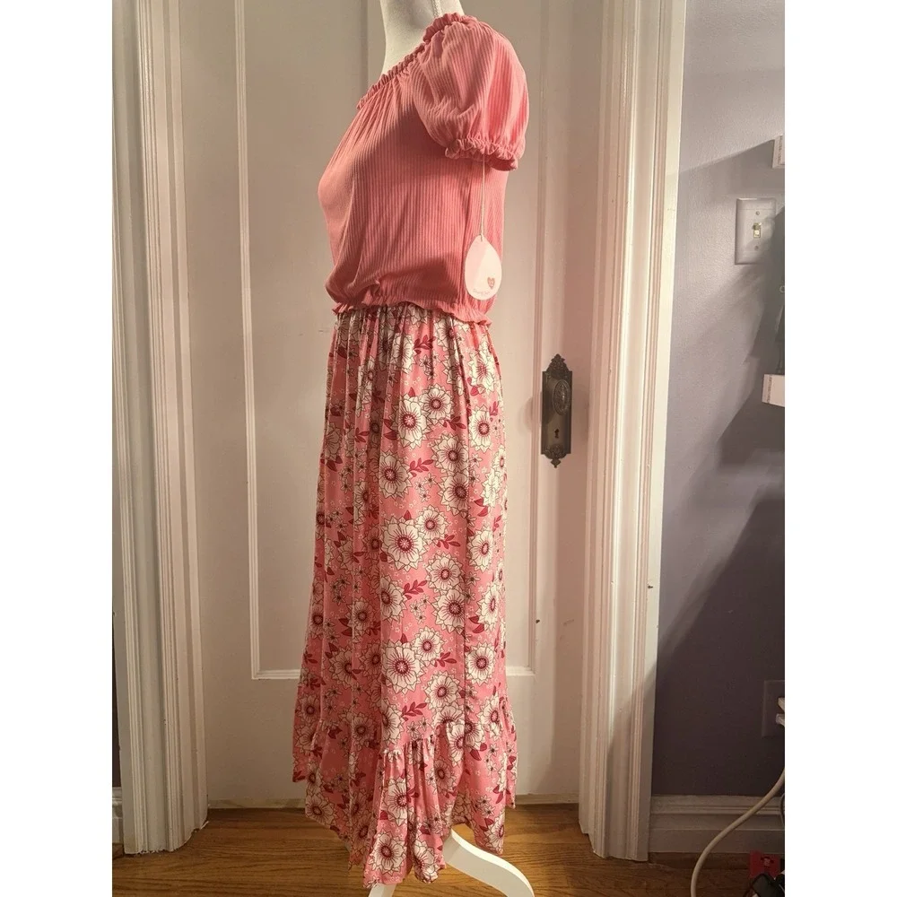 Paisley Lane Girls 2 Piece Set Pink‎ Shirt Floral Print Skirt Size 12 NWT